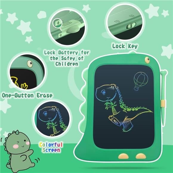 8.5 Inch LCD Doodle Board Tablet Toy - Green Dinosaur Drawing Pad for Kids - Picture 5 of 7